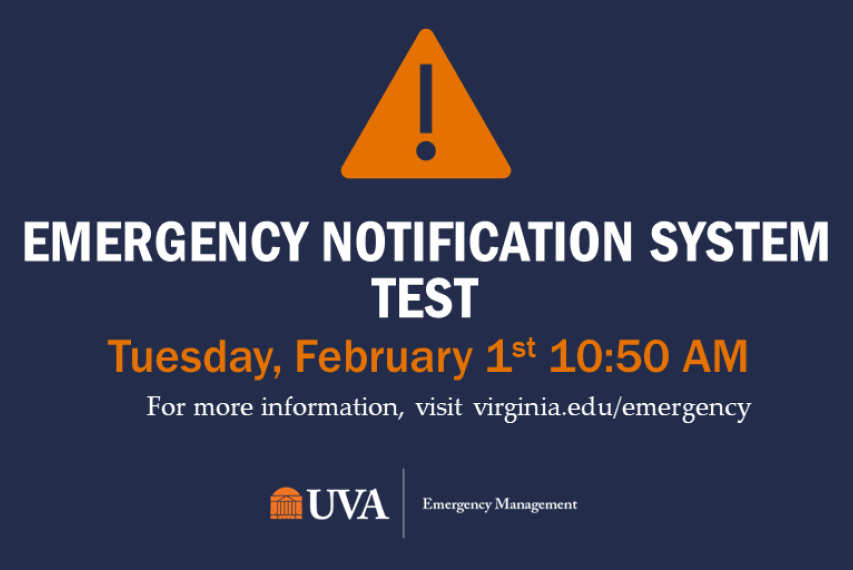 Message that Emergency Notifications System Test is Tuesday, February 1